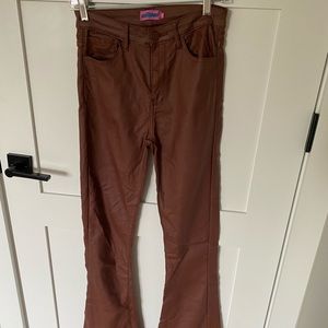 EDIKTED boot cut brown leather pants